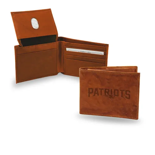 Rico New England Patriots Genuine Leather Embossed Pecan Billfold Wallet Sbl1505