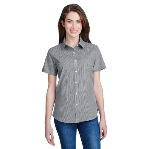 Artisan Collection By Reprime Ladies' Microcheck Gingham Short-Sleeve Cotton Shirt RP321. Printing is available for this item.