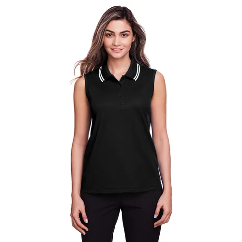 Devon & Jones Ladies' CrownLux Performance Plaited Tipped Sleeveless Polo DG20SW. Printing is available for this item.