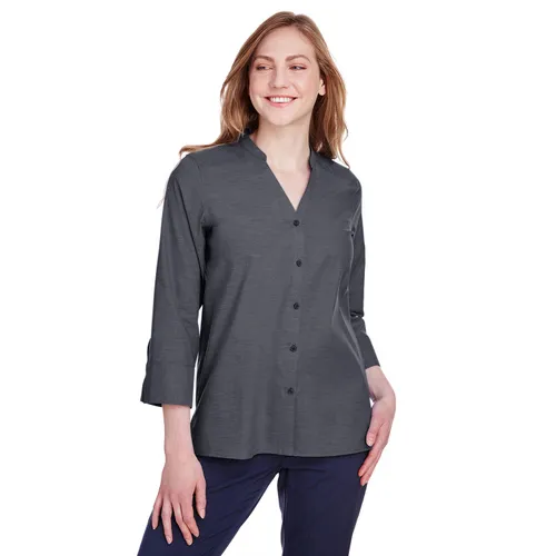 Devon & Jones Ladies' Crown Collection Stretch Pinpoint Chambray 3/4 Sleeve Blouse DG562W. Printing is available for this item.