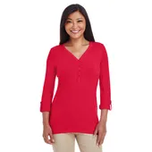 Devon & Jones Ladies' Perfect Fit Y-Placket Convertible Sleeve Knit Top DP186W