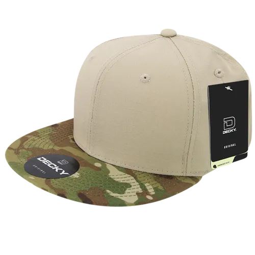 Decky Multicam Snapback Cap 6302. Embroidery is available on this item.