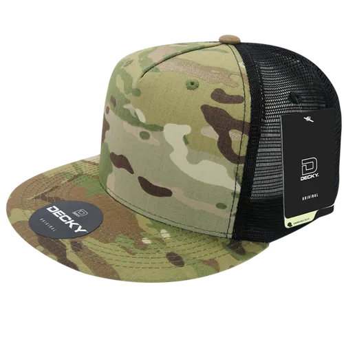 Decky Multicam 5 Panel Trucker Cap 6304. Embroidery is available on this item.