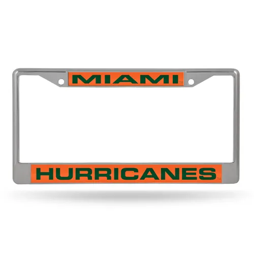 Rico Miami Hurricanes Laser Chrome 12 X 6 License Plate Frame Fcl100303