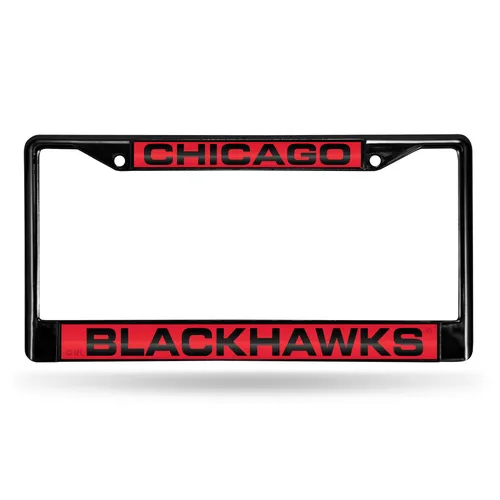 Rico Chicago Blackhawks Black Laser Chrome 12 X 6 License Plate Frame Fclb7702