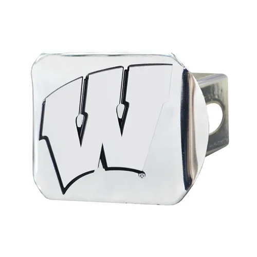 Fan Mats Wisconsin Badgers Chrome Metal Hitch Cover With Chrome Metal 3D Emblem