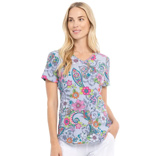 Cherokee Women V-Neck Print Top CK637. Embroidery is available on this item.