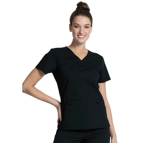 Cherokee Workwear Women V-Neck Knit Panel Top WW2968. Embroidery is available on this item.