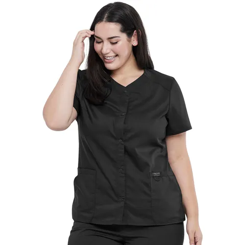 Cherokee Workwear Women Snap Front V-Neck Top WW622. Embroidery is available on this item.