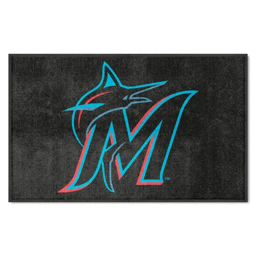 Fan Mats Miami Marlins 4X6 High-Traffic Mat With Durable Rubber Backing - Landscape Orientation