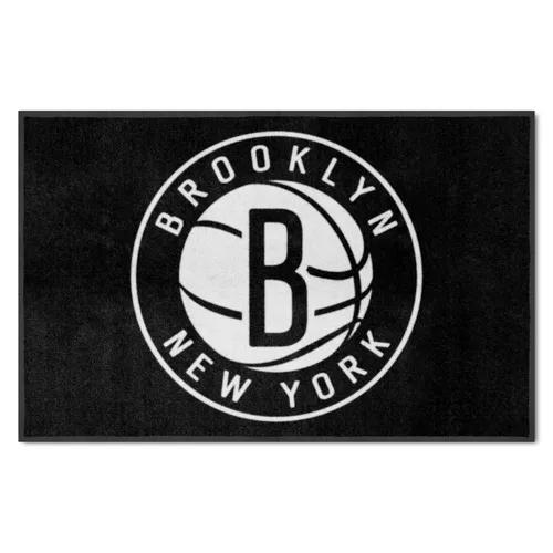 Fan Mats Brooklyn Nets 4X6 High-Traffic Mat With Durable Rubber Backing - Landscape Orientation