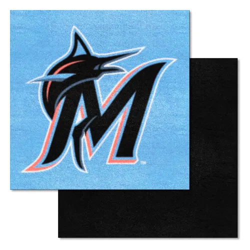 Fan Mats Miami Marlins Team Carpet Tiles - 45 Sq Ft. With Logo On Teal