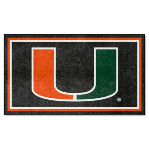 Fan Mats Miami Hurricanes 3Ft. X 5Ft. Plush Area Rug, Black