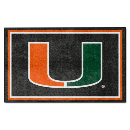 Fan Mats Miami Hurricanes 4Ft. X 6Ft. Plush Area Rug, Black