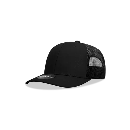 Decky Youth 6 Panel Mid Profile Structured Cotton Trucker 5019. Embroidery is available on this item.