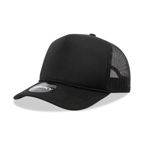 Decky 5 Panel Mid Profile Structured Foam Trucker 6025. Embroidery is available on this item.