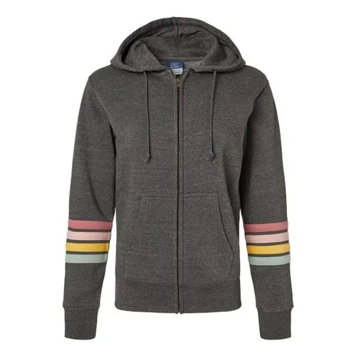 Mv Sport Women's Striped Sleeves Full-Zip Hooded Sweatshirt MV-W22732. Decorated in seven days or less.