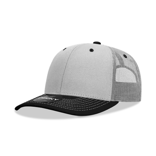 Decky 6 Panel Mid Profile Structured Contra-Stitch Trucker Cap 6031. Embroidery is available on this item.