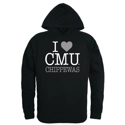 W Republic Cent. Michigan Chippewas I Love Hoodie 553-114. Decorated in seven days or less.
