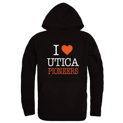 W Republic Utica College Pioneers I Love Hoodie 553-492. Decorated in seven days or less.