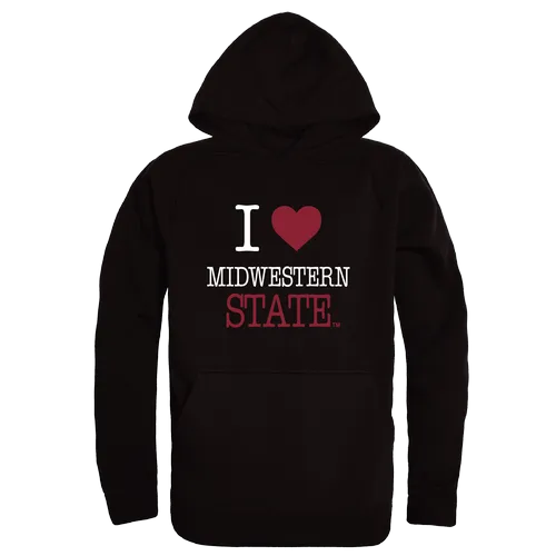 W Republic Midwestern State Mustangs I Love Hoodie 553-543. Decorated in seven days or less.