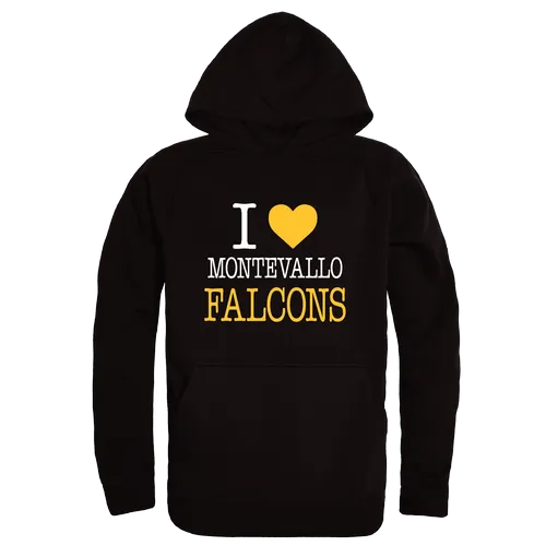 W Republic Montevallo Falcons I Love Hoodie 553-551. Decorated in seven days or less.