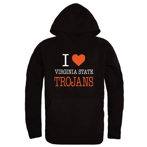 W Republic Virginia State Trojans I Love Hoodie 553-600. Decorated in seven days or less.