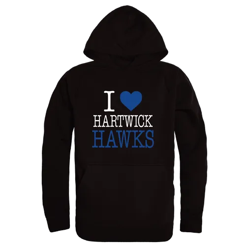 W Republic Hartwick Hawks I Love Hoodie 553-650. Decorated in seven days or less.