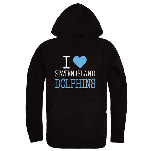 W Republic College Of Staten Island Dolphins I Love Hoodie 553-676. Decorated in seven days or less.