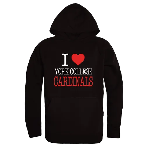 W Republic York College Cardinals I Love Hoodie 553-685. Decorated in seven days or less.