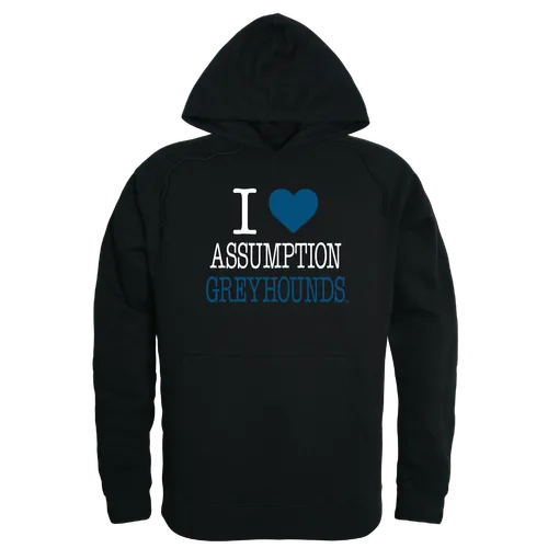 W Republic Assumption University Greyhounds I Love Hoodie 553-734. Decorated in seven days or less.