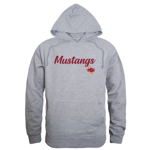 W Republic Midwestern State Mustangs Script Hoodie 558-543. Decorated in seven days or less.