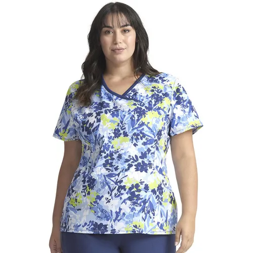 Cherokee Clearance Women's Mock Wrap Brushstroke Buds Print Scrub Top CK608