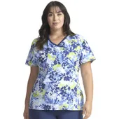 Cherokee Clearance Women's Mock Wrap Brushstroke Buds Print Scrub Top CK608