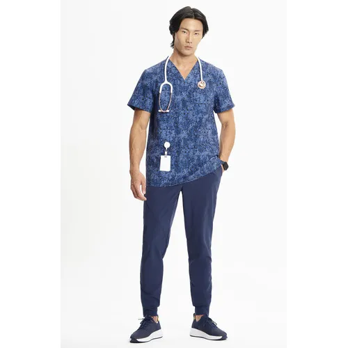 Infinity Clearance Men's V-Neck Gradient Grid Print Scrub Top CK920